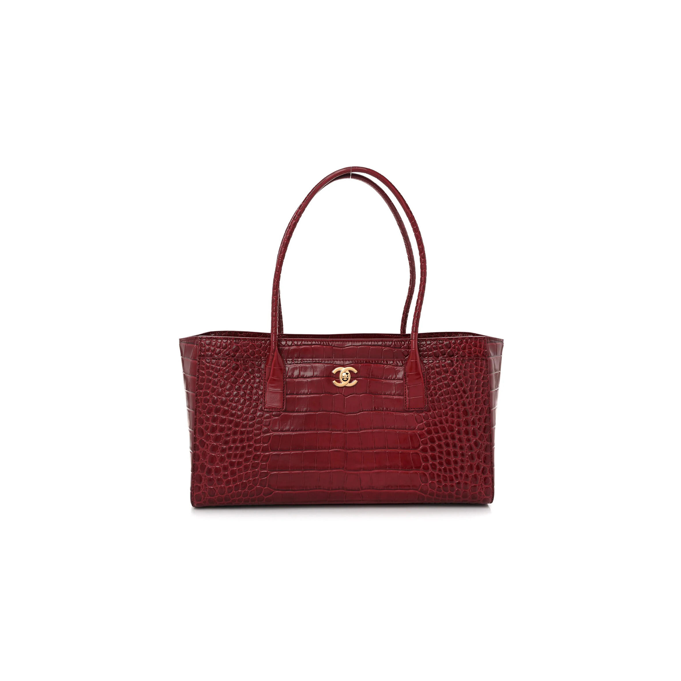 CHANEL CALFSKIN CROCODILE EMBOSSED ARCHETYPE SMALL SHOPPER TOTE BURGUNDY AS6243 (34*20*13cm)